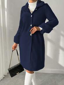 Almamuse Women's Casual Single-Breasted Collar Coat, Autumn/Winter Women Coats Nautical Outfits For Women - Navy Blue - View 3