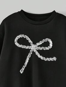 Maija Kids Maija Kids 青少年女孩纯色针织蝴蝶结运动衫和亮片迷你裙两件套 - 黑色 - 查看 4