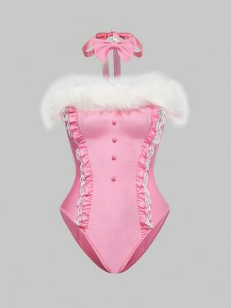 ROMWE Avant Costume de body sexy à col ras-du-cou de lapin d'Halloween