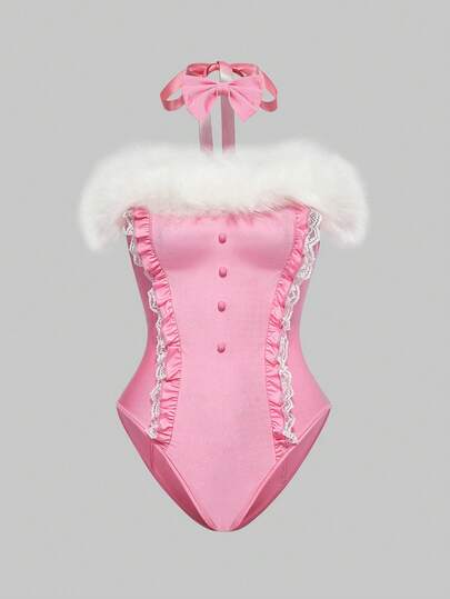 ROMWE Avant Halloween Bunny Girl Sexy Halter Bodysuit Costume