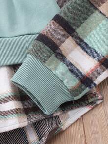 SHEIN 2pcs Girls Plaid Patchwork Hooded Top And Pants Set - Green - View 8