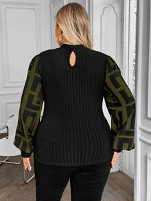 SHEIN Clasi Áo cánh chắp vá cỡ lớn dành cho nữ khi đi nghỉ - xanh quân đội - Xem 2