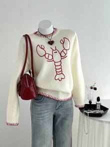 Elamini Women's Sweater With 3D Line Art Animal Pattern, Fashionable