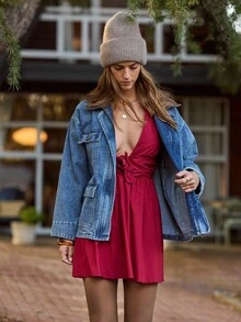 Aralina Women's Dark Red Vintage Y2K Deep V-Neck Puff Sleeve Mini Dress,Summer Boho Picnic Style Bow Details,Christmas Thanksgiving Holiday Autumn Outfits - Burgundy - View 7