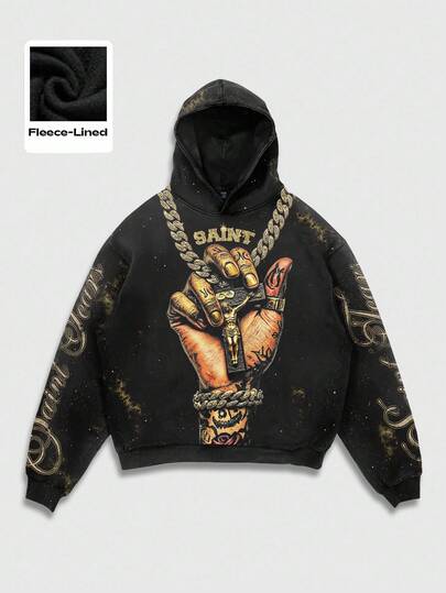 Street Life Punk Style Street Graphic Print Hoodie Sweatshirt For Men, Fall Winter