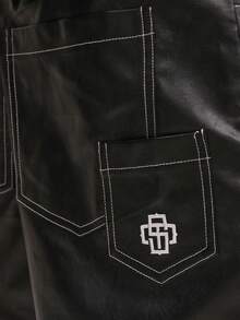 SUMWON Wide Leg Faux Leather Trousers With Contrast Stitch Design Versatile Urban Fashion Pants Modern Streetwear Statement Bottoms - Black - View 6