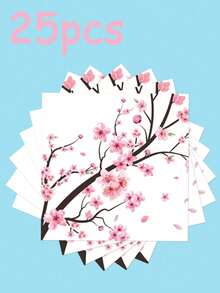 25/50/100 件 13"X13" 一次性派对餐巾，简约粉色樱花花卉图案，适合各种主题派对和日常使用 - 彩色 - 查看 5