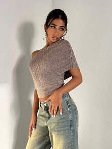 EgrlEra Áo dệt kim trễ vai phong cách đường phố retro thường ngày dành cho nữ, thích hợp cho mùa thu đông. - màu nâu - Xem 7