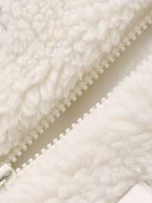 FRIFUL 女式白色羊羔绒领钻石绗缝宽松休闲下摆罗纹棉服外套，带大口袋，秋季夹克 - 白色 - 查看 8