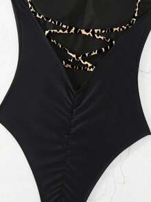 Swim Vcay 女士度假海滩豹纹绷带露背连体泳衣