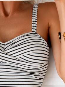 Swim Basics Women's Summer Beach Striped Print Crossed Design Tankini Swimsuit Set - Multicolor - View 4