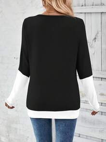 EMERY ROSE Camiseta casual de mujer con parches de color contrastante 2 en 1, camisetas gráficas de otoño para mujeres