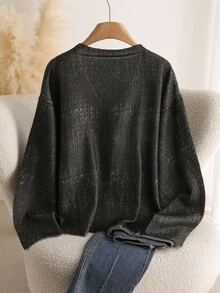 CosyJoli كارديجان محبوك مطبوع بتصميم بسيط وأنيق للنساء ذوات الأحجام الكبيرة، بألوان داكنة، مناسب للخريف والشتاء