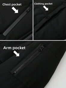 Manfinity Homme Thickened Thermal Lined Multi-Pocket Warm Long Sleeve Padded Coat For Men, Winter Coat Outerwear, Puffer - Black - View 5