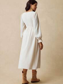 Boho Mama Maternity Frill Hem 2 In 1 Long Sleeve Waist Drawstring Western Style Dress Maternity Photoshoot Dress Pregnancy Dress Beige Maternity Dress Boho Maternity Dress Maternity Dresses Baby Shower - Multicolor - View 2