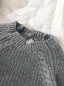 SHEIN Vintaside Kids 2pcs Grey Infant Sweater Bodysuit Set, Long Sleeve Triangle Bodysuit & Hat, Fashionable Casual Minimalist Design With Hat