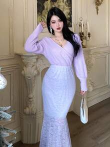 DAZY Váy đuôi cá phối ren sang trọng thanh lịch dành cho nữ - Hồng - Xem 8