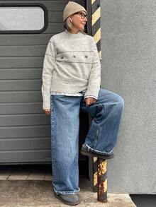 Livesso Women's Loose Fit Multicolor Floral Embroidered Sweater