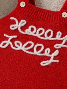 Barboteuse de Noël pour bébé fille avec broderie de lignes et pantalon à bretelles, convient pour le printemps, l'automne et l'hiver - Rouge - Voir 7