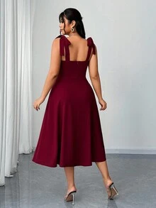 Elenzga Đầm hai dây dáng chữ A thanh lịch, lãng mạn, xếp ly dành cho nữ cỡ lớn, màu đỏ, thích hợp cho mùa xuân/thu. - Màu Đỏ Sâu - Xem 7