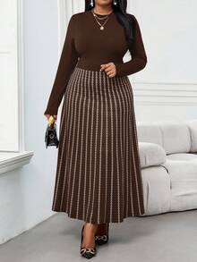 SHEIN Lady 秋冬优雅通勤办公室彩色棕色针织立领喇叭中长袖大码连衣裙冬季女装感恩节女装冬季服装长袖连衣裙冬季冬装冬装女士冬装冬装冬装女士冬装冬装女士休闲连衣裙女士休闲装女士休闲连衣裙 - 摩卡棕 - 查看 3