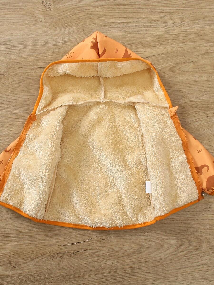 小男孩和婴儿泰迪熊衬里毛绒绒夹克全拉链极地冬季保暖外套带口袋连帽外套 - 棕色 - 查看 1