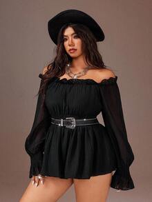 Rustia Plus Size Women Solid Color Casual Minimalist Off-Shoulder Blouse - Black - View 1