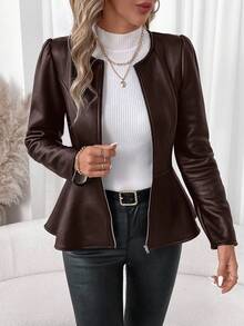 SHEIN Clasi Áo khoác dày lót da và lông thú giả dành cho nữ, thích hợp cho việc đi làm, đi chơi và tụ tập vào mùa đông - Màu nâu  Mocha - Xem 3