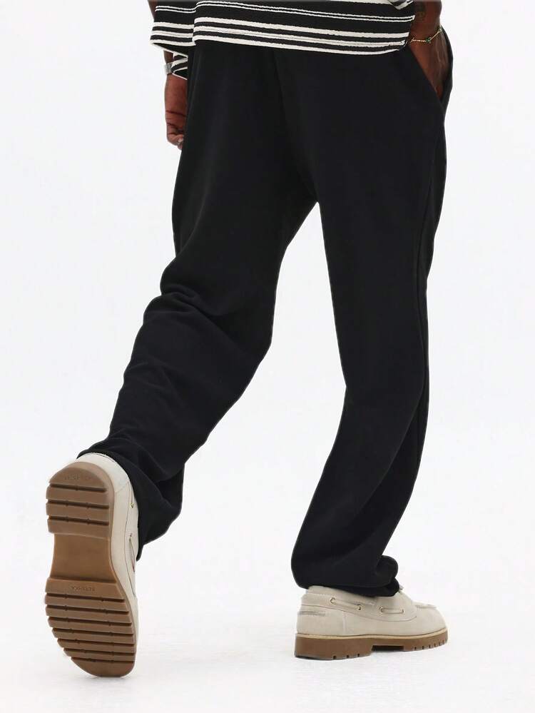 Straight Fit Textured Sweatpants With Pintucks And Drawstring