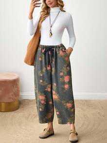 EMERY ROSE New Women's Jeans Loose Carrot Pants Printed Trousers Fall Women Winter For Women Christmas Women's Going Out Women's Country Pants Female Country Look - Dark Wash - View 4