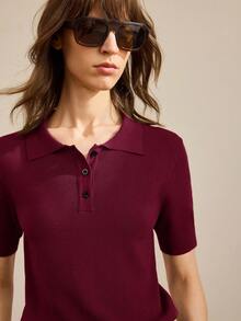 Ontre Îmbrăcăminte pentru femei toamnă/iarnă 2025, Îmbrăcăminte pentru femei toamnă/iarnă, Ținute pentru femei de iarnă, Înapoi la școală, Halloween, Crăciun, Casual business, Ținute retro elegante și versatile de bază, Îmbrăcăminte Nashville, Pulover tricotat casual cu guler polo, culoare uni, cu mânecă scurtă, Pulover polo tricotat, Urban casual, Navetă minimalistă, Ținute urbane zilnice, Stațiune urbană, Stilul vechi al banilor, Simplu și generos - Burgundia - Vizualizare 6