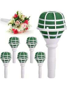 1/2/4/6pcs Plastic Flower Bouquet Holder, Modern Bridal Bouquet Handle Flower DIY Accessories - White - View 4