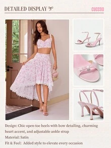 CUCCOO CHICEST Ladies' Pink Satin Round Toe High Heel Sandals With Ankle Strap Spring Shoes Spring Break Easter Prom Heels