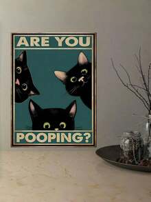 1 件万圣节装饰帆布墙画复古黑猫戴帽子月亮搞笑浴室厕所标志幽默家居装饰适用于客厅卧室办公室壁挂 - 彩色 - 查看 6