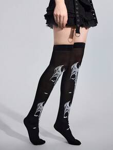 ROMWE Goth Women Over The Knee Socks - Black - View 3