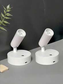 1/2pcs ABS/铝合金材质 遥控无线USB充电 持久耐用（内置18650-2000mAh超大容量电池）壁灯 无级三色触摸调光（带独立开关） 350°旋转 90°倾斜 无线磁吸床头阅读灯，适用于装饰画照明、树照明、展厅装饰