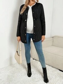 SHEIN Solid Color Casual Loose Fit Long Sleeve Warm 3-In-1 Maternity Jacket Winter Clothes Chic - Black - View 3