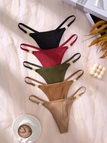 SHEIN 5pcs/Set Women's Minimalist Multi-Color Thong Panties, Suitable For Summer - Multicolor - View 5