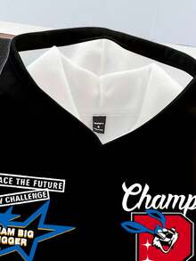 Claim Dot Men's Casual Letter Pattern Loose Fit Hoodie, Autumn Graphic Hoodies - Black - View 5