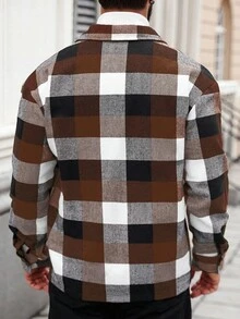Manfinity Homme 男士格子长袖单排扣休闲口袋夹克，秋季 - 彩色 - 查看 2
