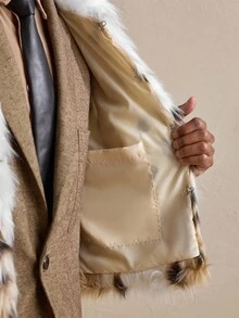 AKNOTIC Herren Retro Farbblock Langarm Kunstpelz Mantel, modisch für Herbst/Winter, Weihnachten - Verschiedenfarbig - Übersicht 6