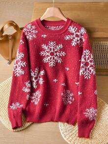 Rusticease 女士休闲雪花图案毛衣，秋冬乡村圣诞毛衣，新年秋冬毛衣 - 黑色 - 查看 1