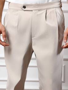 SUMWON Quần âu công sở cao cấp ống côn cổ điển có ly và cạp có thể điều chỉnh, quần công sở trang trọng cao cấp có túi bên hông, phù hợp cho mọi mùa - Xám - Xem 5