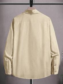 Manfinity Homme Men Solid Color Long Sleeve Single-Breasted Casual Shirt With Dual Pockets, Fall