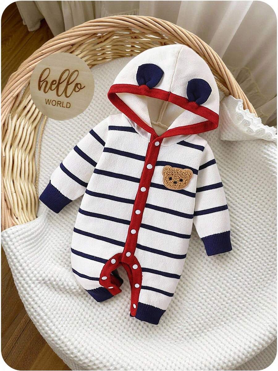 SHEIN Mono con capucha de oso informal para bebé niño, de moda y versátil para ir de compras, viajar y usar en casa