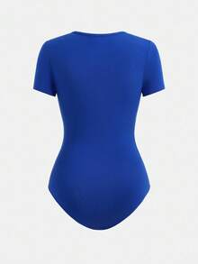 SHEIN Girlism Jumpsuit Lengan Pendek Kasual Model Capybara Mermaid Warna Polos untuk Remaja Perempuan - Navy Blue - View 2