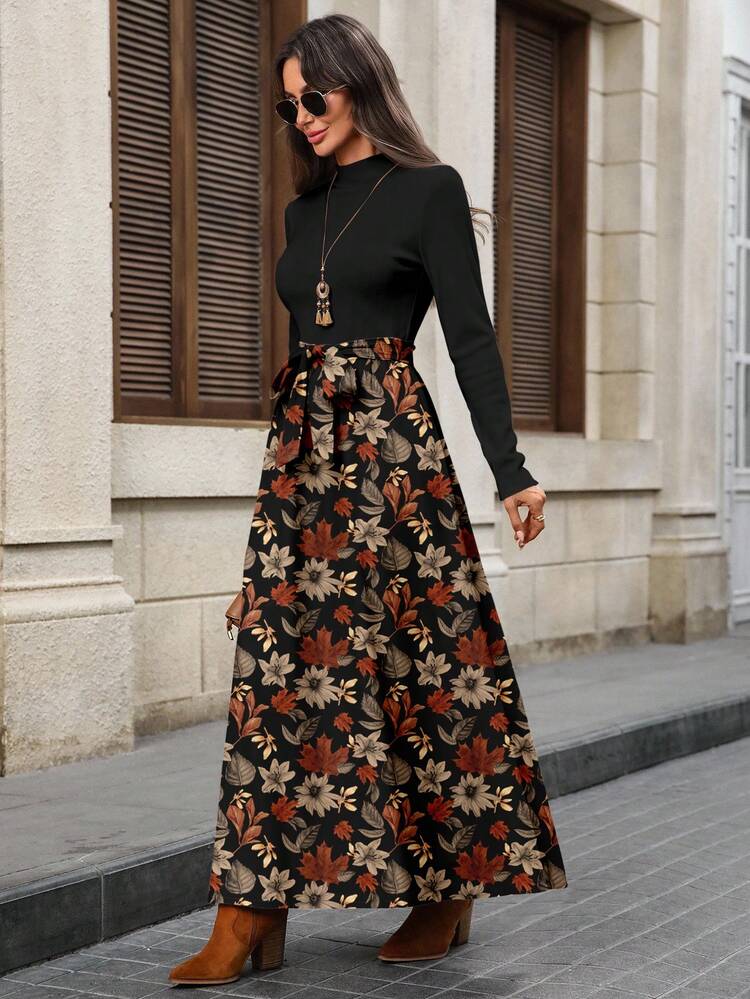 Women's Casual Elegant Long Dress, Autumn/Winter 2 Piece Skirt Sets Woman Autumn Dress Elegant Floral Dress Women Long Floral Skirt