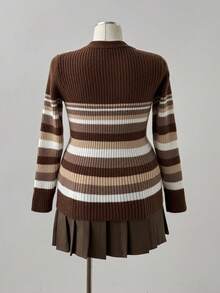 Sunspun Damen Lässig Crew Neck gestreifter Kontrast Farbe Langarm Slim Fit Pullover Sweater - Verschiedenfarbig - Übersicht 7