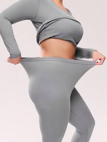 LUVLETTE Plus Women's Thermal Underwear Ultra-Soft Base Layer Cold Weather Warm Winter PJ Set V-Neck Top And Long Bottoms -Dark Gray Lightweight And Warm Set Pajama Sets