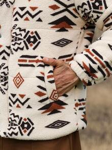 Manfinity Nomadique Loose Fit Men's Snap Button Front Teddy Bear Padded Coat, Going Out Winter Coat, For Friends, Husband, Boyfriend Gifts